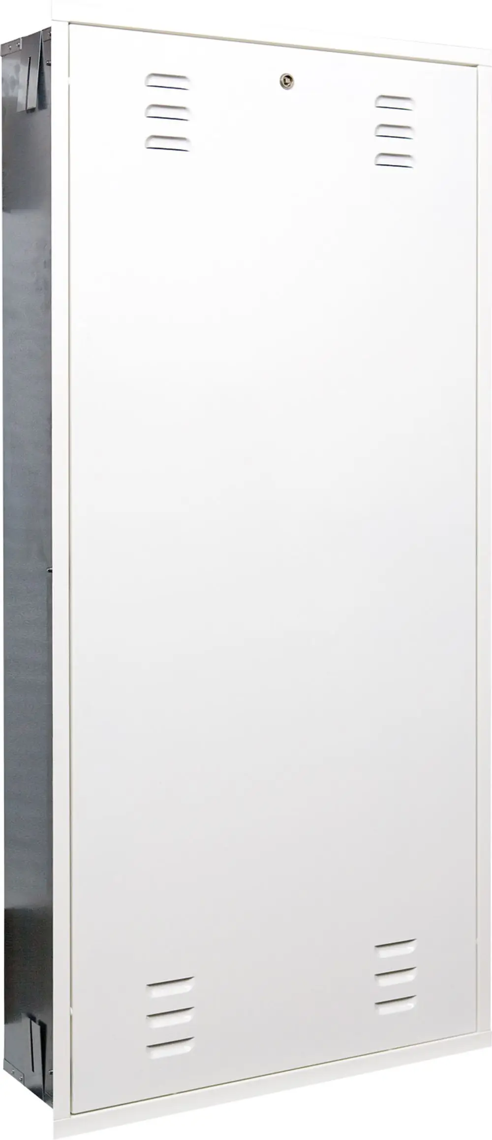 Unterputzgehäuse in weißer Farbe, passend für Wohnungsstationen. Herstellermarke Bosch, mit Luftöffnungen an der Vorderseite.
